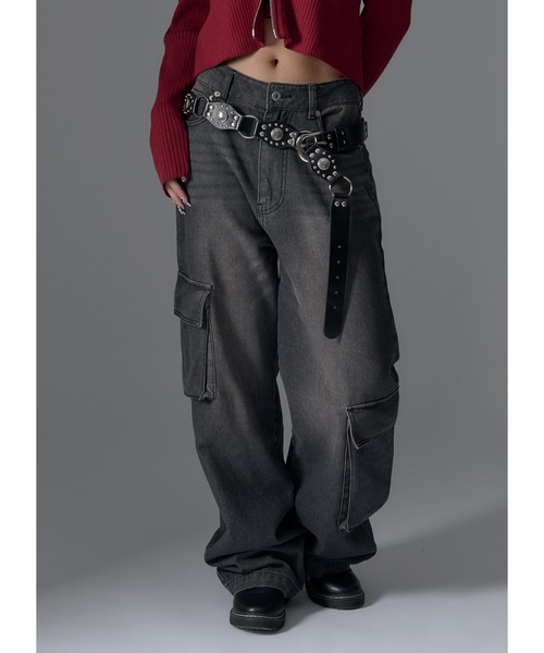 Adoon plain（アドーンプレーン）の「オーバーダイカーゴデニム（デニムパンツ・レディース・ブラック/カーキ・MEDIUM/LARGE）」の18枚目の写真