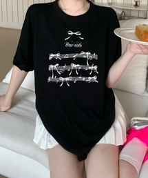 Tシャツ リボン 半袖 オーバーサイズ プリント ビックTシャツ