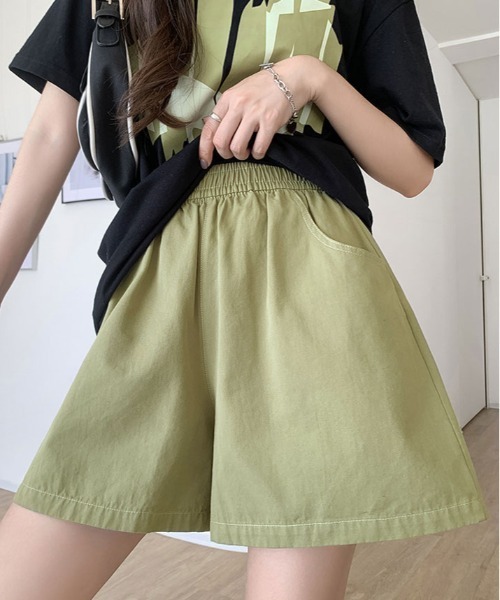 kirakiraShop(キラキラショップ)の「シンプル Aライン ショート パンツ(その他パンツ・レディース・ブルー/アイボリー/ブラック/ピンク/グリーン/パープル/ベージュ・M)」の1枚目の写真