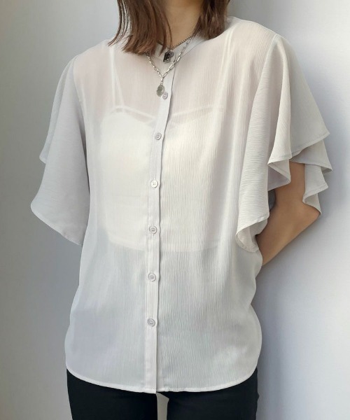 GORGE(ゴージ)の「《前後2WAY×ラッフル袖》レディース シフォンブラウス 体型カバー 春夏秋(シャツ/ブラウス・レディース・グレー/オフホワイト/ブラック・F)」の3枚目の写真