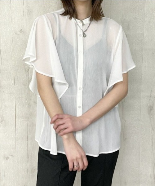 GORGE(ゴージ)の「《前後2WAY×ラッフル袖》レディース シフォンブラウス 体型カバー 春夏秋(シャツ/ブラウス・レディース・グレー/オフホワイト/ブラック・F)」の1枚目の写真