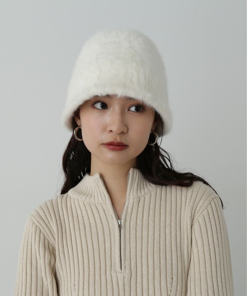 N.（N. Natural Beauty Basic）（エヌエヌナチュラルビューティーベーシック）の「◆シャギーベルハット（ハット・レディース・アイボリー/ブラック/ブルー・ﾌﾘ-）」の5枚目の写真