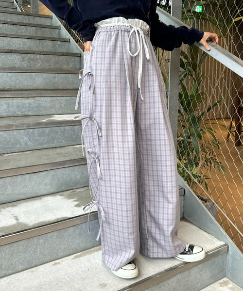 セール】【HELLO.SANFRANCISCO】サイドリボンチェックイージーパンツ