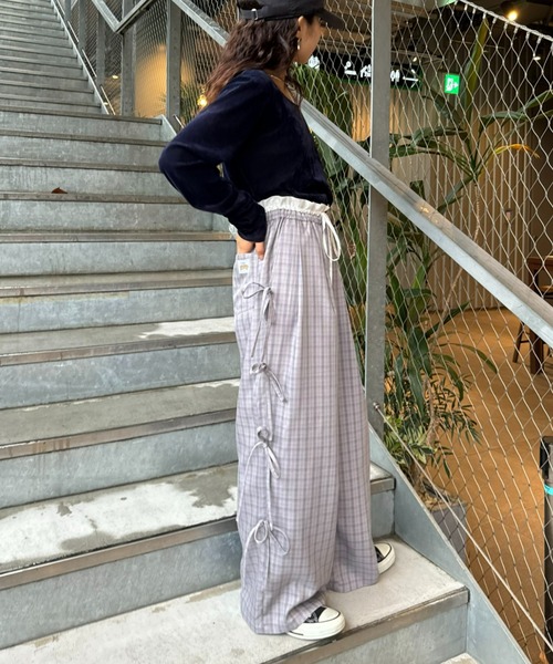 セール】【HELLO.SANFRANCISCO】サイドリボンチェックイージーパンツ