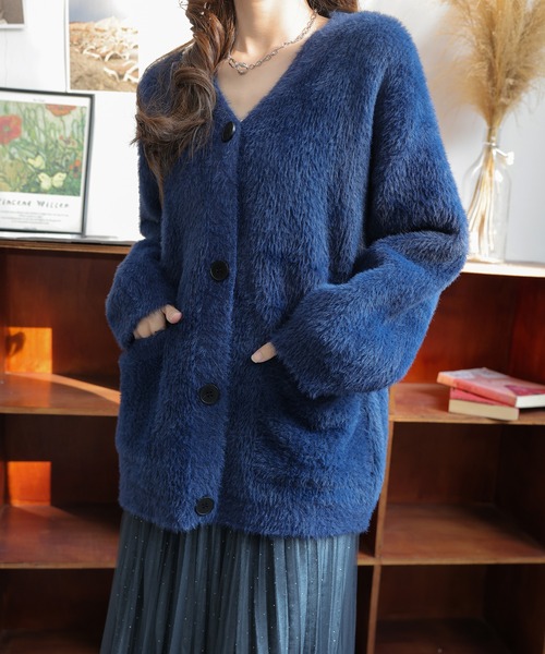 セール】秋冬厚手Vネックニットカーディガン（カーディガン/ボレロ