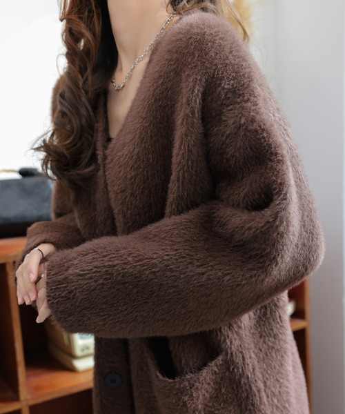 セール】秋冬厚手Vネックニットカーディガン（カーディガン/ボレロ