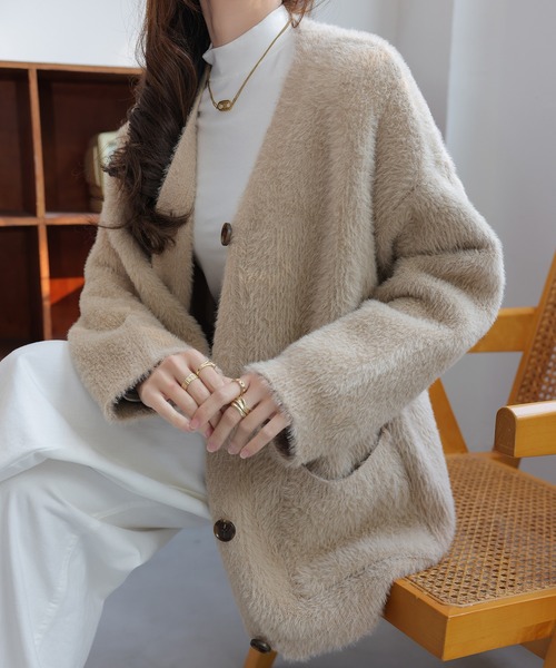 セール】秋冬厚手Vネックニットカーディガン（カーディガン/ボレロ