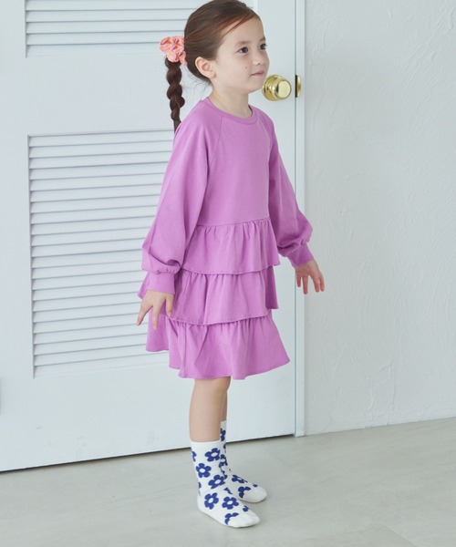 pairmanon（ペアマノン）の「ティアード フリルスカート ワンピース（ワンピース・キッズ・パープル/ブラック/オリーブ・150/110/120/100/90/140/130）」の3枚目の写真