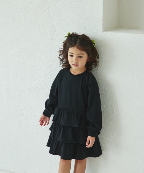 pairmanon（ペアマノン）の「ティアード フリルスカート ワンピース（ワンピース・キッズ・パープル/ブラック/オリーブ・150/110/120/100/90/140/130）」の5枚目の写真
