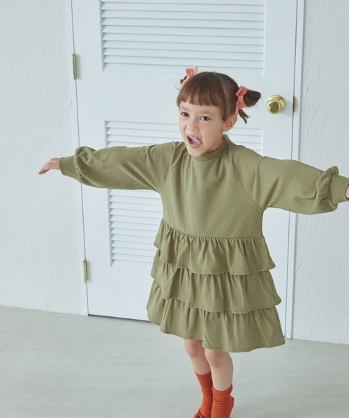 pairmanon（ペアマノン）の「ティアード フリルスカート ワンピース（ワンピース・キッズ・パープル/ブラック/オリーブ・150/110/120/100/90/140/130）」の10枚目の写真