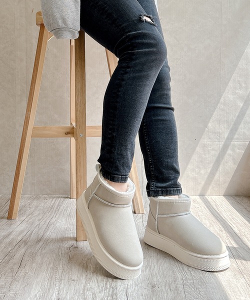 Noubel Voug Relax（ヌーベルヴォーグリラックス）の「厚底 プラットフォーム ミニ丈ムートン風 ショートブーツ（ブーツ・レディース・ブラウン系/ブラック/ベージュ・LL/3L/S/M/L）」の3枚目の写真