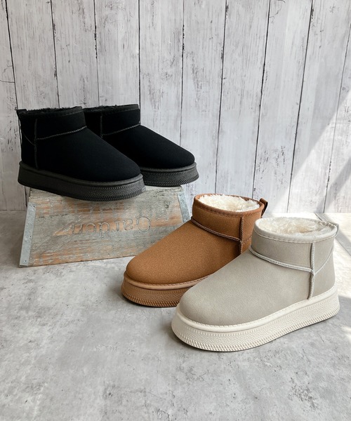 Noubel Voug Relax（ヌーベルヴォーグリラックス）の「厚底 プラットフォーム ミニ丈ムートン風 ショートブーツ（ブーツ・レディース・ブラウン系/ブラック/ベージュ・LL/3L/S/M/L）」の4枚目の写真