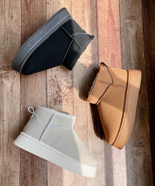 Noubel Voug Relax（ヌーベルヴォーグリラックス）の「厚底 プラットフォーム ミニ丈ムートン風 ショートブーツ（ブーツ・レディース・ブラウン系/ブラック/ベージュ・LL/3L/S/M/L）」の9枚目の写真