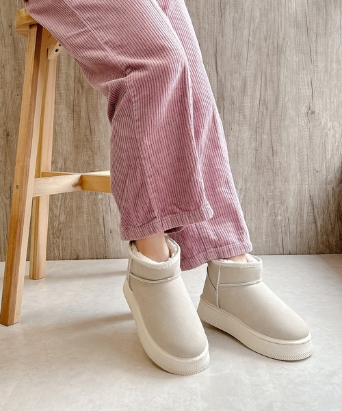 Noubel Voug Relax（ヌーベルヴォーグリラックス）の「厚底 プラットフォーム ミニ丈ムートン風 ショートブーツ（ブーツ・レディース・ブラウン系/ブラック/ベージュ・LL/3L/S/M/L）」の18枚目の写真