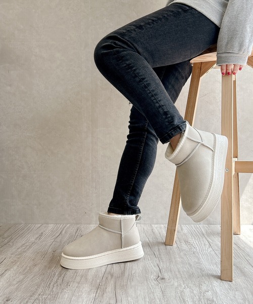 Noubel Voug Relax（ヌーベルヴォーグリラックス）の「厚底 プラットフォーム ミニ丈ムートン風 ショートブーツ（ブーツ・レディース・ブラウン系/ブラック/ベージュ・LL/3L/S/M/L）」の14枚目の写真