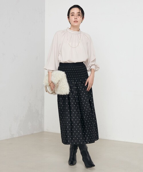 NOLLEY'S(2024aw)ストレッチジョーゼットシャーリングブラウス