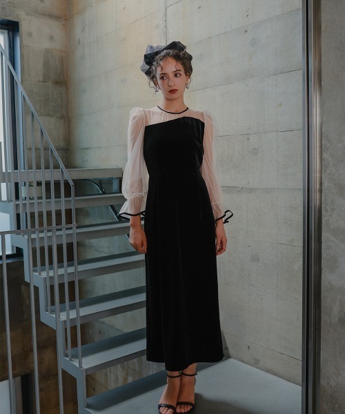 セール】アシメデザインベロアワンピースドレス〔Callarus〕（ドレス