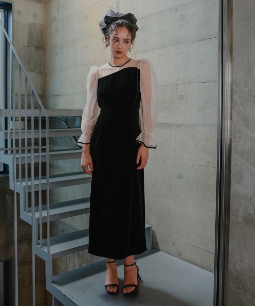 セール】アシメデザインベロアワンピースドレス〔Callarus〕（ドレス