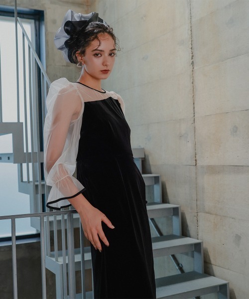 アシメデザインベロアワンピースドレス〔Callarus〕（ドレス