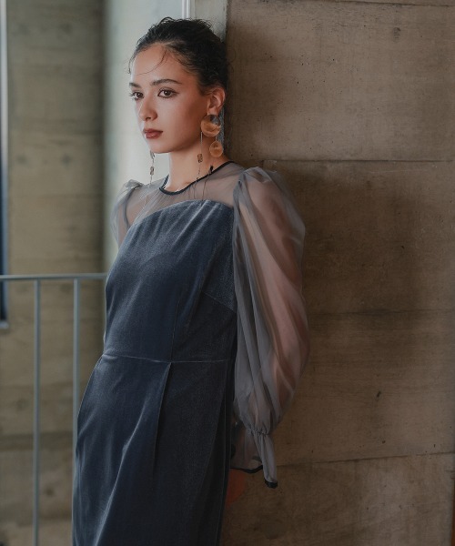 アシメデザインベロアワンピースドレス〔Callarus〕（ドレス