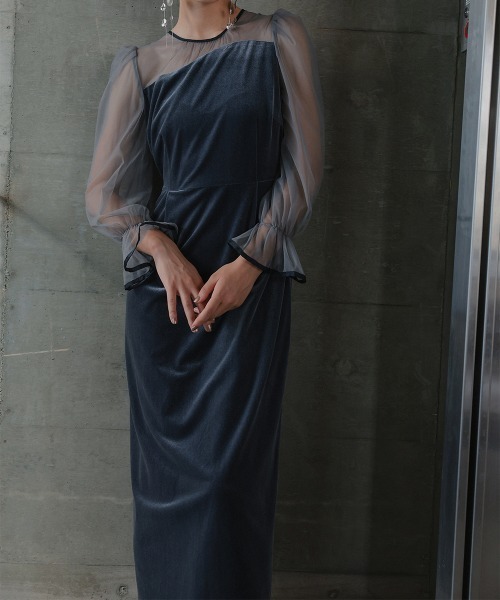 セール】アシメデザインベロアワンピースドレス〔Callarus〕（ドレス