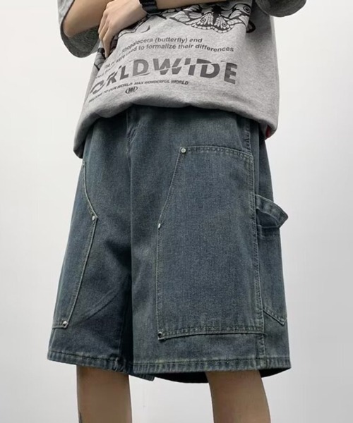 NOWLE(ノウル)の「【NOWLE】スタッズ デザイン デニム ハーフパンツ(デニムパンツ・メンズ・ブルー/ブラック・LARGE/MEDIUM/SMALL)」の1枚目の写真