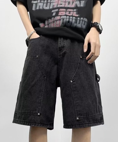 NOWLE(ノウル)の「【NOWLE】スタッズ デザイン デニム ハーフパンツ(デニムパンツ・メンズ・ブルー/ブラック・LARGE/MEDIUM/SMALL)」の2枚目の写真