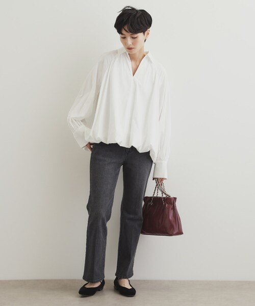 OPAQUE.CLIP（オペークドットクリップ）の「◆裾バルーンスキッパーシャツ【洗濯機洗い可】（シャツ/ブラウス・レディース・ホワイト/パープル/ネイビー・42/38/40）」の22枚目の写真