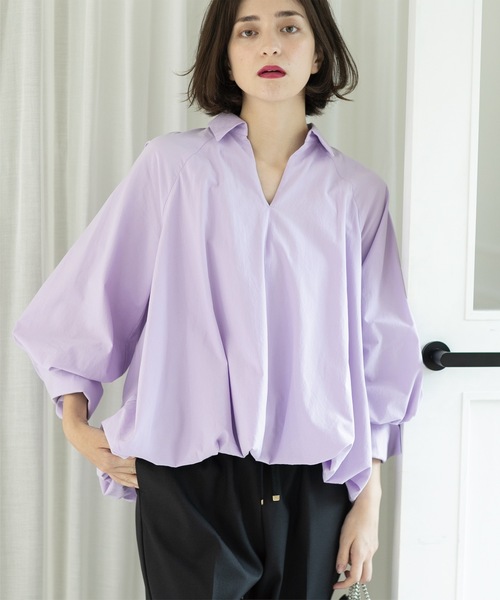 OPAQUE.CLIP（オペークドットクリップ）の「◆裾バルーンスキッパーシャツ【洗濯機洗い可】（シャツ/ブラウス・レディース・ホワイト/パープル/ネイビー・42/38/40）」の13枚目の写真