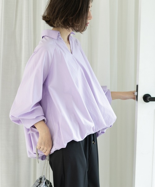OPAQUE.CLIP（オペークドットクリップ）の「◆裾バルーンスキッパーシャツ【洗濯機洗い可】（シャツ/ブラウス・レディース・ホワイト/パープル/ネイビー・42/38/40）」の14枚目の写真