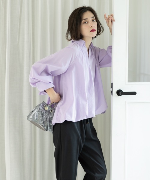 OPAQUE.CLIP（オペークドットクリップ）の「◆裾バルーンスキッパーシャツ【洗濯機洗い可】（シャツ/ブラウス・レディース・ホワイト/パープル/ネイビー・42/38/40）」の15枚目の写真