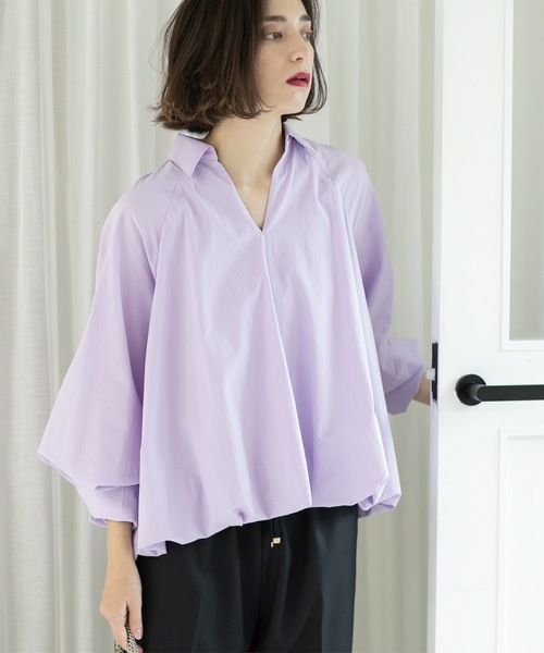 OPAQUE.CLIP（オペークドットクリップ）の「◆裾バルーンスキッパーシャツ【洗濯機洗い可】（シャツ/ブラウス・レディース・ホワイト/パープル/ネイビー・42/38/40）」の16枚目の写真