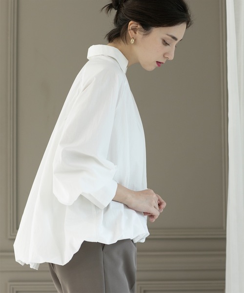 OPAQUE.CLIP（オペークドットクリップ）の「◆裾バルーンスキッパーシャツ【洗濯機洗い可】（シャツ/ブラウス・レディース・ホワイト/パープル/ネイビー・42/38/40）」の4枚目の写真