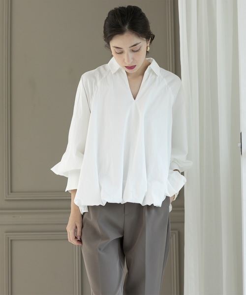 OPAQUE.CLIP（オペークドットクリップ）の「◆裾バルーンスキッパーシャツ【洗濯機洗い可】（シャツ/ブラウス・レディース・ホワイト/パープル/ネイビー・42/38/40）」の6枚目の写真