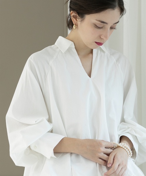 OPAQUE.CLIP（オペークドットクリップ）の「◆裾バルーンスキッパーシャツ【洗濯機洗い可】（シャツ/ブラウス・レディース・ホワイト/パープル/ネイビー・42/38/40）」の8枚目の写真