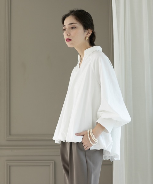 OPAQUE.CLIP（オペークドットクリップ）の「◆裾バルーンスキッパーシャツ【洗濯機洗い可】（シャツ/ブラウス・レディース・ホワイト/パープル/ネイビー・42/38/40）」の9枚目の写真