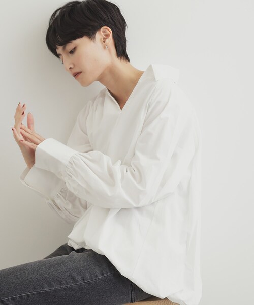 OPAQUE.CLIP（オペークドットクリップ）の「◆裾バルーンスキッパーシャツ【洗濯機洗い可】（シャツ/ブラウス・レディース・ホワイト/パープル/ネイビー・42/38/40）」の19枚目の写真
