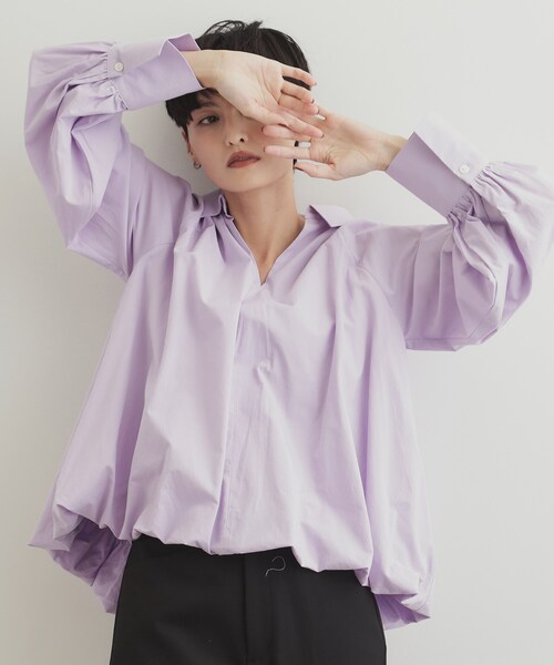 OPAQUE.CLIP（オペークドットクリップ）の「◆裾バルーンスキッパーシャツ【洗濯機洗い可】（シャツ/ブラウス・レディース・ホワイト/パープル/ネイビー・42/38/40）」の20枚目の写真