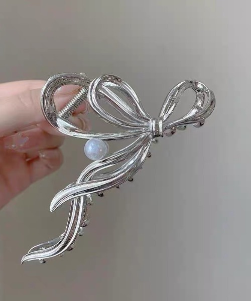 セール】パールリボンヘアクリップ（バレッタ/ヘアクリップ