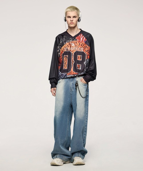 セール】ロングスリーブ Vネック メッシュ ゲームシャツ（T