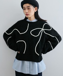 VIS | 【洗える】ハート＆リボンコード刺繍ニットプルオーバー(ニット/セーター)