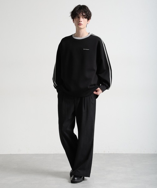 Ridingmania（ライディングマニア）の「【Ridingmania】サイドライン/ワンポイント刺繍テックプルオーバー（スウェット・メンズ・ブラック/ライトグレー・LARGE/MEDIUM）」の3枚目の写真