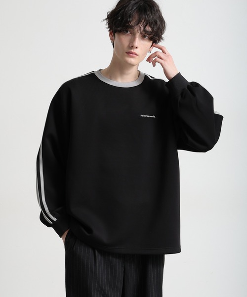 Ridingmania（ライディングマニア）の「【Ridingmania】サイドライン/ワンポイント刺繍テックプルオーバー（スウェット・メンズ・ブラック/ライトグレー・LARGE/MEDIUM）」の4枚目の写真