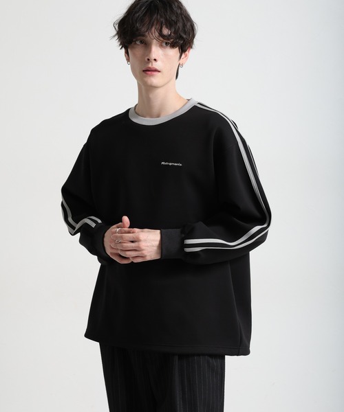 Ridingmania（ライディングマニア）の「【Ridingmania】サイドライン/ワンポイント刺繍テックプルオーバー（スウェット・メンズ・ブラック/ライトグレー・LARGE/MEDIUM）」の5枚目の写真