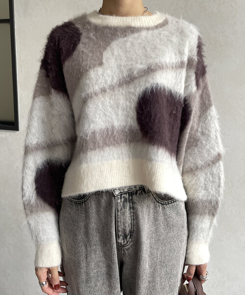 Thevon（ゼボン）の「ニュアンス柄シャギーニット（ニット/セーター・レディース・ブラウン/オリーブ/アイボリー/サックスブルー・FREE）」の13枚目の写真