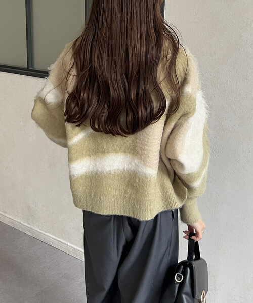 Thevon（ゼボン）の「ニュアンス柄シャギーニット（ニット/セーター・レディース・ブラウン/オリーブ/アイボリー/サックスブルー・FREE）」の19枚目の写真