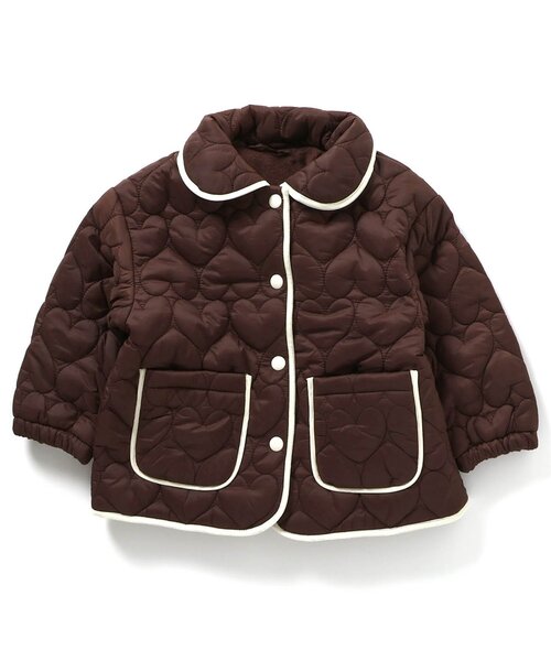 apres les cours(アプレレクール)の「【セットアップ可】ハート柄キルトジャケット(ブルゾン・キッズ・アイボリー/ピンク/ブラウン・100/130/120/110/80/90/140)」の2枚目の写真