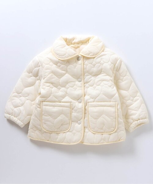 apres les cours(アプレレクール)の「【セットアップ可】ハート柄キルトジャケット(ブルゾン・キッズ・アイボリー/ピンク/ブラウン・100/130/120/110/80/90/140)」の1枚目の写真