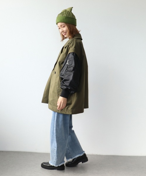 Three Four Time（ｽﾘｰﾌｫｰﾀｲﾑ）の「MA-1スリーブビックカラーハーフコート（MA-1・レディース・カーキ・FREE）」の16枚目の写真