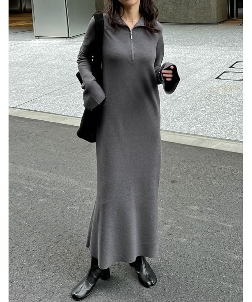 セール】[低身長サイズ有]ミラノリブハーフジップニットワンピース